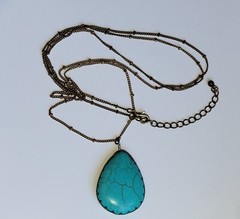 Western Teardrop Shaped Turquoise Blue Howlite Pendant With 36in Brass Necklace