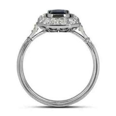 Art Deco Style 1.50Ct Lab-Created Blue Sapphire Halo Ring 14k White Gold Finish