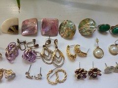 Vintage Lot Bundle Costume Earrings Gold Silver Tone Stud Clip On 14 Pairs
