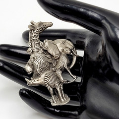 Fable Safari Africa Animal 3D Sculpted Pewter Silver Tone Collage Vtg Brooch Pin