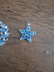 Vtg 1950s-1960s 3 Piece Jewelry Set 2 Brooches 1 Pendant No Chain Silver Blue