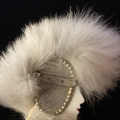 Vintage 1980’s Art Deco Style Lady Profile Brooch Fur Mohawk White Face Eyeliner