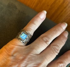 Vtg Didae Israel Sterling Silver 925 Wide Band Modernist Opal Ring Size 5 1/2
