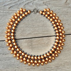Triple Layer Golden Faux Pearl Beaded Statement Necklace Short
