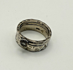Silpada 925 Sterling Silver Stackable Ring Set Hammered CZ Size 8 Vintage