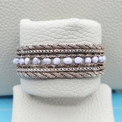 Vintage Multi Strand Bracelet Purple Bead Rhinestone Slide Clasp Antiqued Tone