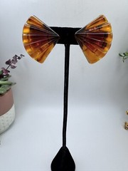 Napier Lucite Fan Shaped Tension Whit Gold Tone Screw Back Earrings Vintage