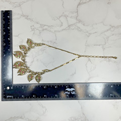 Vintage Gold Tone Multi Color Pastel Rhinestone Leaf Collar Choker Necklace 1950