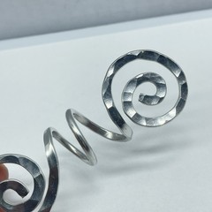 Scarf Slide Silver Tone Hammered Aluminum Double Open Spirals with Center Coil