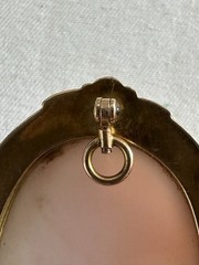 Antique 10K Gold Pink Shell Cameo Brooch Pendant Engraved Gorgeous