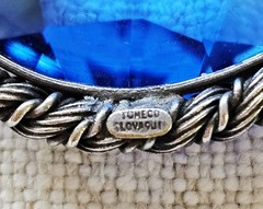 Rare Vintage Tomeco Slovaquie Flower Silver Marcasite Blue Stone Brooch Pin
