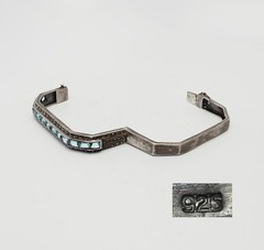 Antique square shape Art Deco sterling silver and blue crystals bracelet