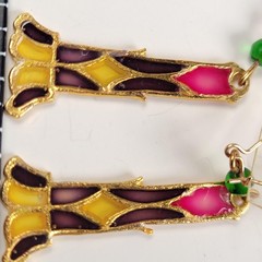 Vintage Coro Dangle Earrings 14K Gold Earwire Stained Glass Lock Colorful NOS