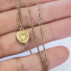 Vintage 1/20 12K GF Heart Shaped Locket and Chain Necklace Signed H.F.B. – 2.82g