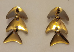 Estate Dangling Pierced Earrings Gold Tone Metal Fashion Statement Jewelry