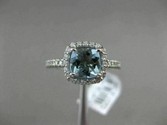 ESTATE .99CT DIAMOND & AAA AQUAMARINE 14KT WHITE GOLD SQUARE HALO ENGAGEMET RING