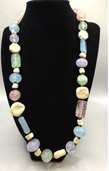 Vintage Pastel Carved Bead Necklace 24″ Textured Beads Spring Easter