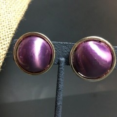 Necklace Earrings Set Vintage Light Purple Gold Moonstone Push Clasp Clip On