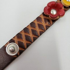 Peasant Leather Flower Cuff Bracelet Adjustable Handmade Boho Country Cottage