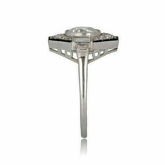 Vintage Onyx & Lab-Created Diamond Art Deco Hexagonal Style 925 Silver Gift Ring