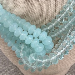 Acrylic Necklace Multi Strand Frosted Clear Blue Beads Looped 17 Inches