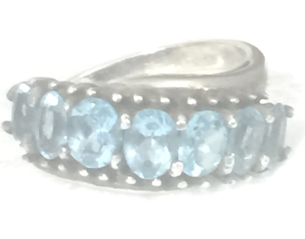 Vintage Blue CZ Ring Band Eternity Sterling Silver Women Cocktail Size 5.50