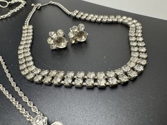 Vintage Costume Jewelry Lot 9 Pc Rhinestone Necklace Pendant Bracelet Earrings