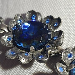 Signed Judy Lee Bracelet & Errings Blue Rhinestones Aurora Borealis Vintage