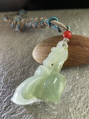 Certified Grade A Burma Jadeite Pendant with Lotus Leaf and Fish Design