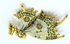 Gold Tone & Multicolor Enamel Fairy With Butterfly Wings Brooch Contemporary