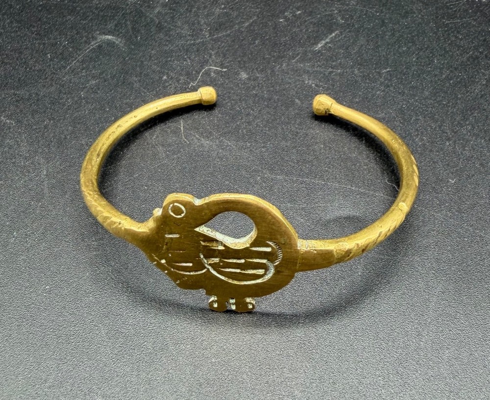 Vintage West African Ashanti Brass Sankofa Bird Cuff Bracelet
