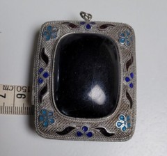 Antique Onyx Scent 62mm Chinese Export Filigree Cloisonne Enamel Pendant Locket