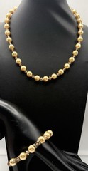 17″ Champagne Simulated Pearl Necklace 7.5″ Bracelet Set Gold Filled Crystal New