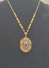 Vintage West Germany Filigree Hematite Cabochon Necklace Pendant