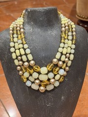 MCM JAPAN YELLOW GOLD CHAMPAGNE FAUX PEARL GLASS BEADS 14-16″ NECKLACE 4 STRAND