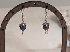 Cute & Dainty Vintage 1980s Silver-Tone Blue Beaded Dangle Drop Pierced Earrings