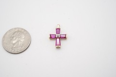 Vintage 10k Yellow Gold Ruby Cross Pendant. (4) Tapered Baguettes