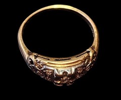 1920s Art Deco Floral Diamond Ring 14K-18K Two-Tone Gold Size 6.5
