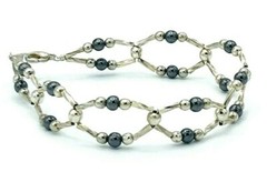 Vintage Silver Tone Korea Hematite Bead Bracelet 8″