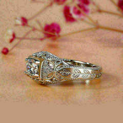 Vintage Art Deco Lab-Created Diamond Estate Filigree Milgrain 925 Silver Ring