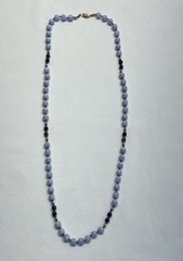 Vintage Blue Lace Agate & Lapis Beaded Necklace 14K Gold Clasp 30in