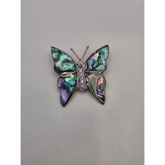 Vintage Alpaca Mexico Abalone Shell Butterfly Pendant Brooch Pin Iridescent