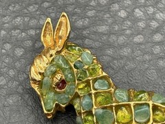 Vintage Swoboda Green Peridot Donkey Brooch Red Ruby Eyes Stone Pin