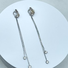 Silver-Tone Bezel Faceted Rhinestone Dangle Long Linear Drop Clip-On Earring