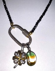 OOAK Diamond Watermelon Tourmaline Crystal Clover Vintage Pendant Charm Necklace