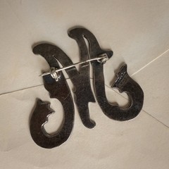 Vintage Mexican Sterling Silver Tencha Large Script M Pin Brooch 11g