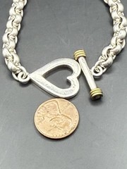 Vintage Heavy Sterling Silver Chain Bracelet with Toggle Heart Closure