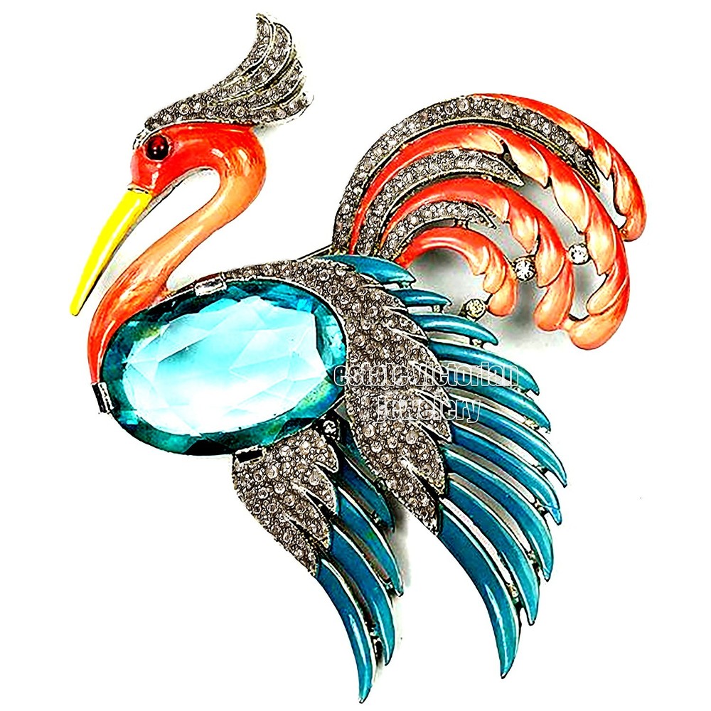 Vintage Style 2.90ctw Rose Cut Diamond Gemstone Enamel Silver Vintage Hen Brooch