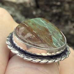 Green Brown Jasper Ring 6.5 Sterling Silver Twisted Rope Boho Southwestern