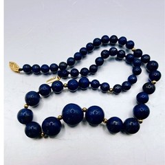Vintage Graduated Lapis Lazuli Bead Necklace 14k Spacers Filigree Clasp 19in